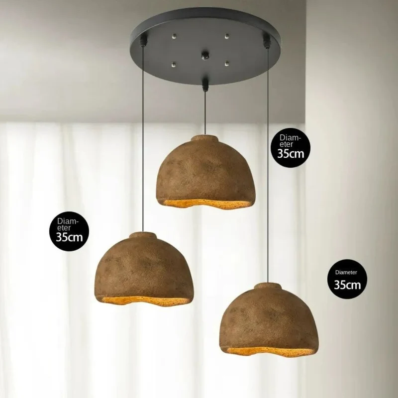 Lustre Salon Wabi-Sabi en Poterie – Terre Cuite ou Gris, Trio Possible