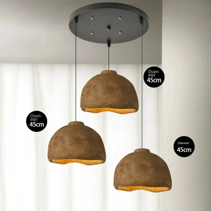 Lustre Salon Wabi-Sabi en Poterie – Terre Cuite ou Gris, Trio Possible