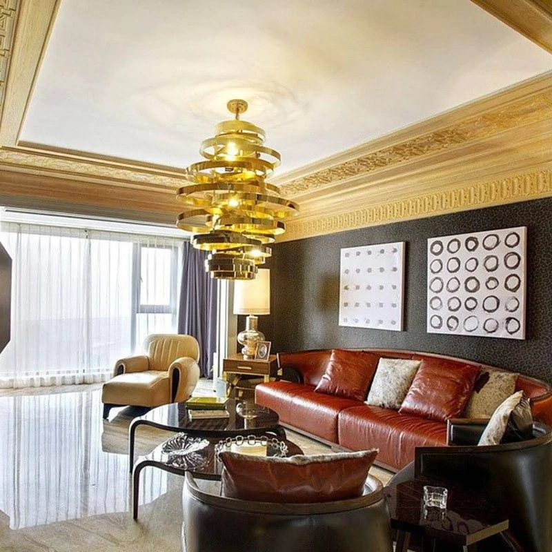 Suspension Art Déco Dorée – Anneaux Entrecroisés pour Restaurant Chic