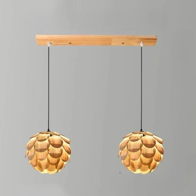 Lanterne Suspendue en Bois Naturel – Forme Pomme de Pin, Style Bohème