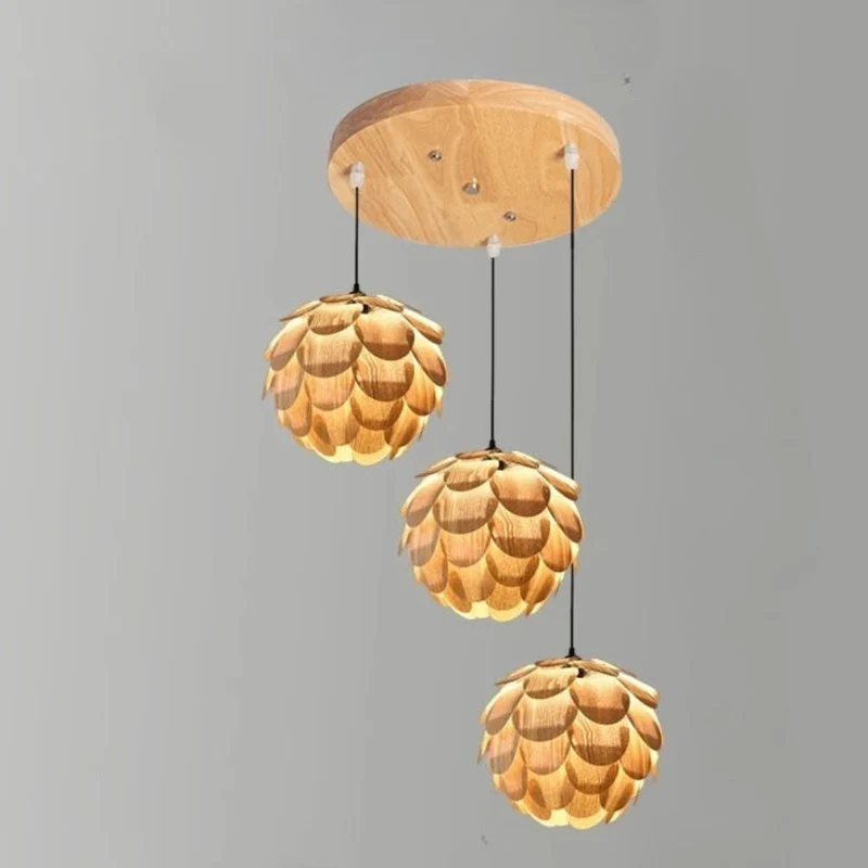 Lanterne Suspendue en Bois Naturel – Forme Pomme de Pin, Style Bohème