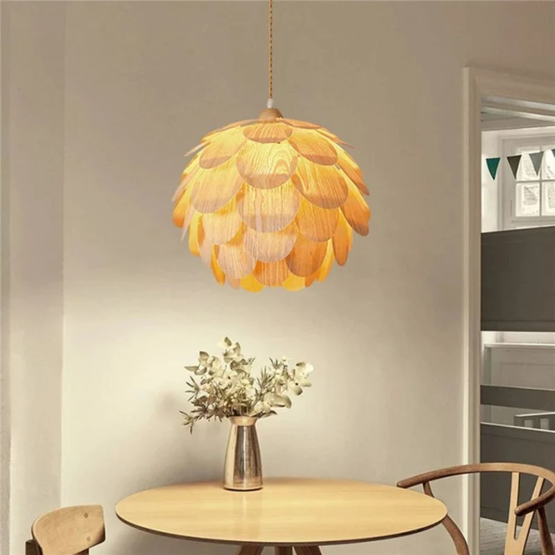 Lanterne Suspendue en Bois Naturel – Forme Pomme de Pin, Style Bohème