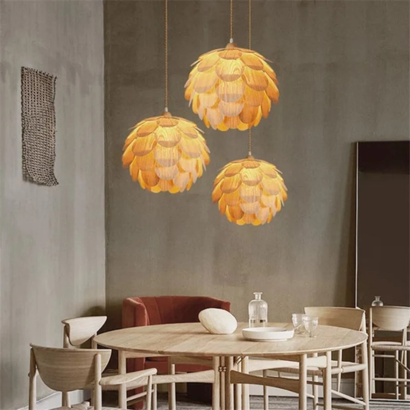 Lanterne Suspendue en Bois Naturel – Forme Pomme de Pin, Style Bohème