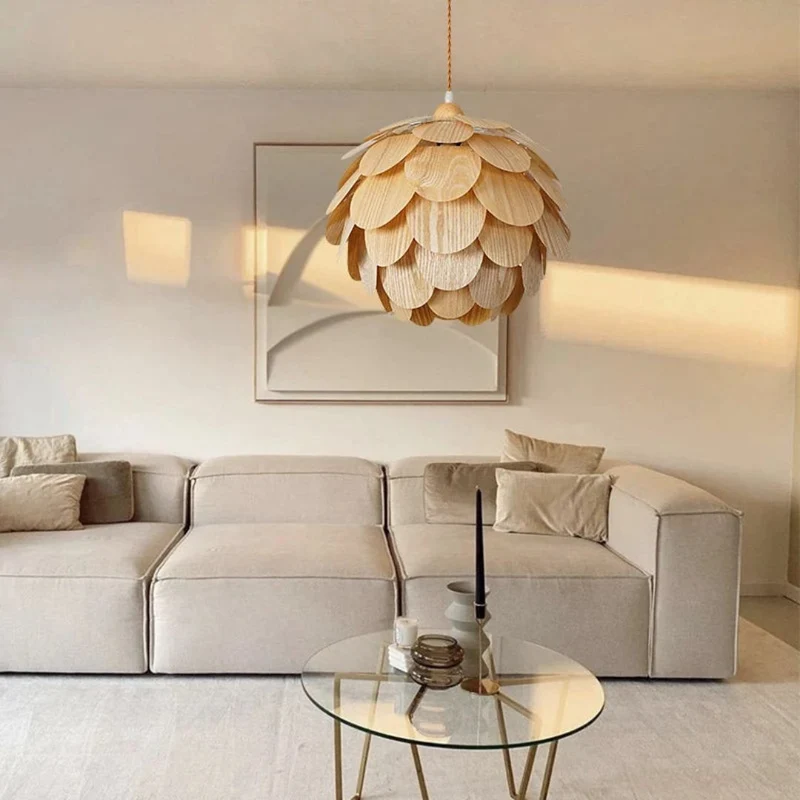 Lanterne Suspendue en Bois Naturel – Forme Pomme de Pin, Style Bohème