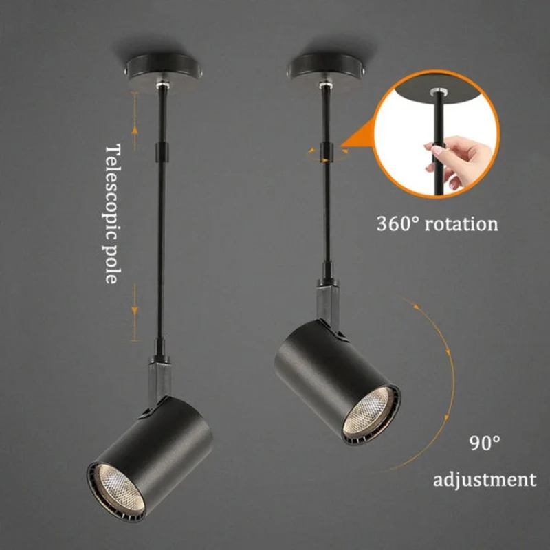 Spot Saillie Noir Télescopique 360° – Réglable 15-30cm, Tout Usage