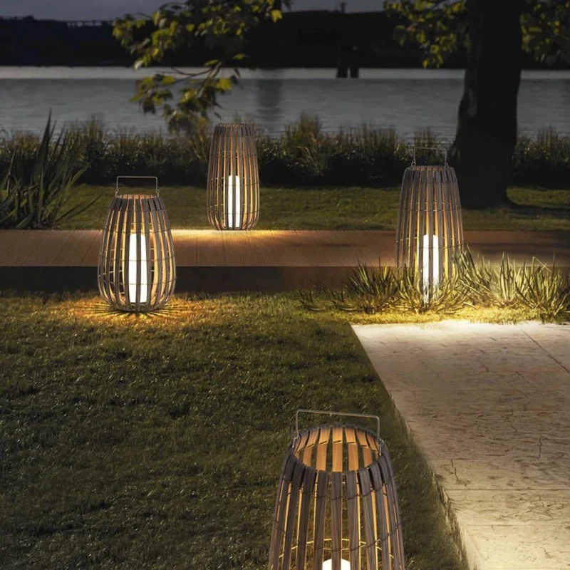 Lampadaire Solaire Extérieur Puissant en Bambou – 3 Tailles, IP65