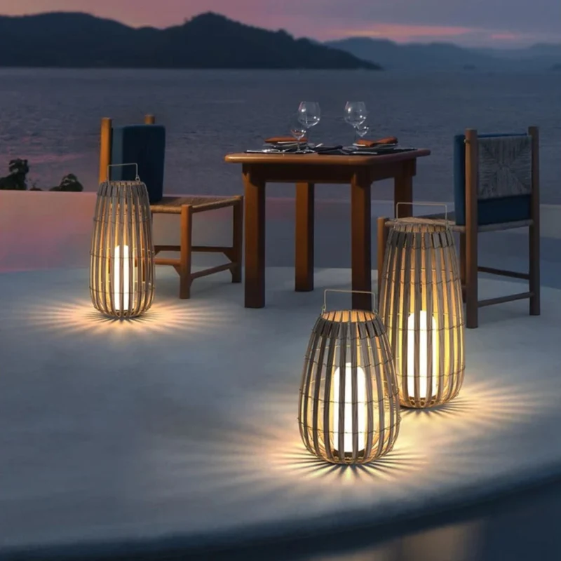 Lampadaire Solaire Extérieur Puissant en Bambou – 3 Tailles, IP65