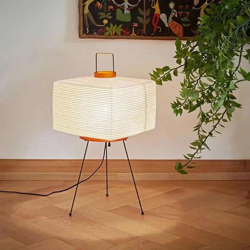 Lampe de Chevet Naturelle Japonaise – Trépied Noir, Papier de Riz