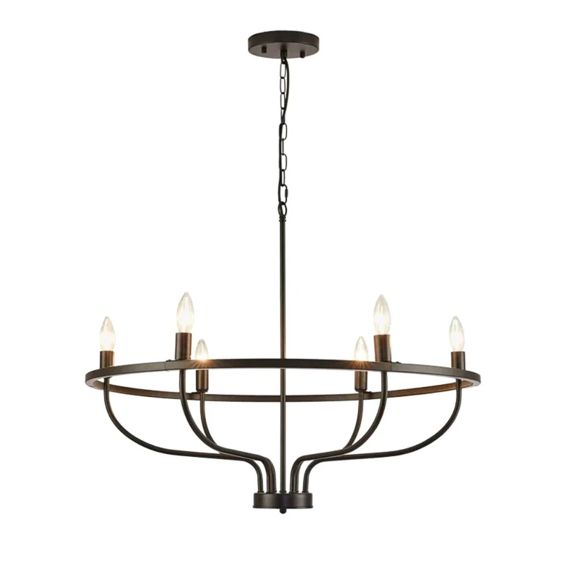 Lustre Loft en Fer à 6 Têtes – Ambiance Château, Style Intemporel