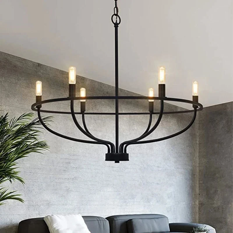Lustre Loft en Fer à 6 Têtes – Ambiance Château, Style Intemporel