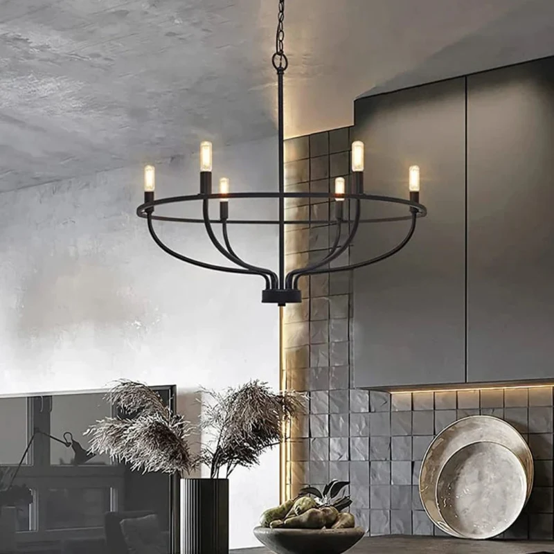 Lustre Loft en Fer à 6 Têtes – Ambiance Château, Style Intemporel