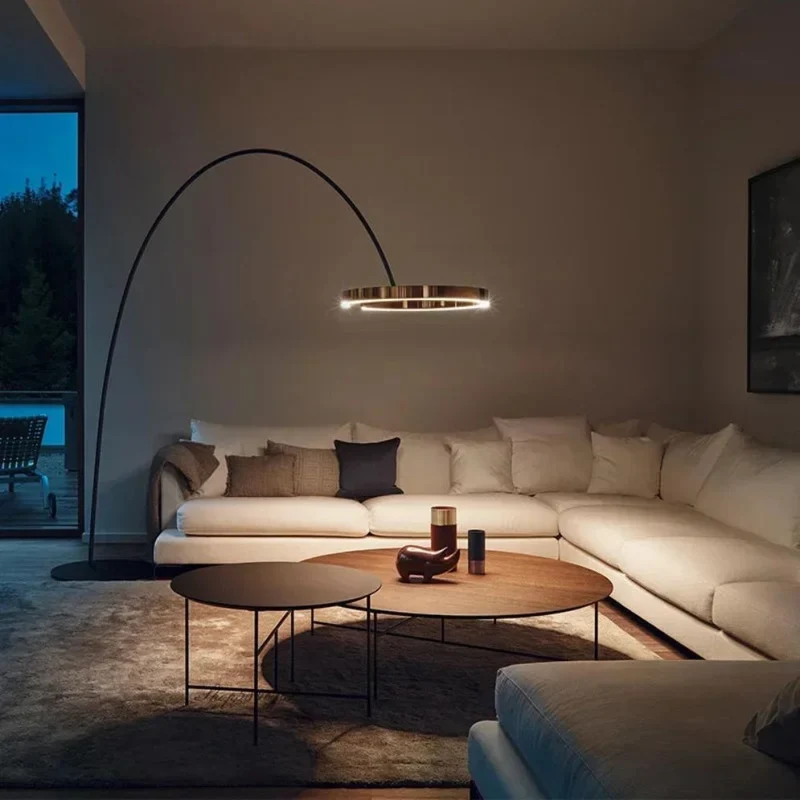 Grand Lampadaire Design Arc Lumineux – 220cm, 3 Coloris pour Anneau