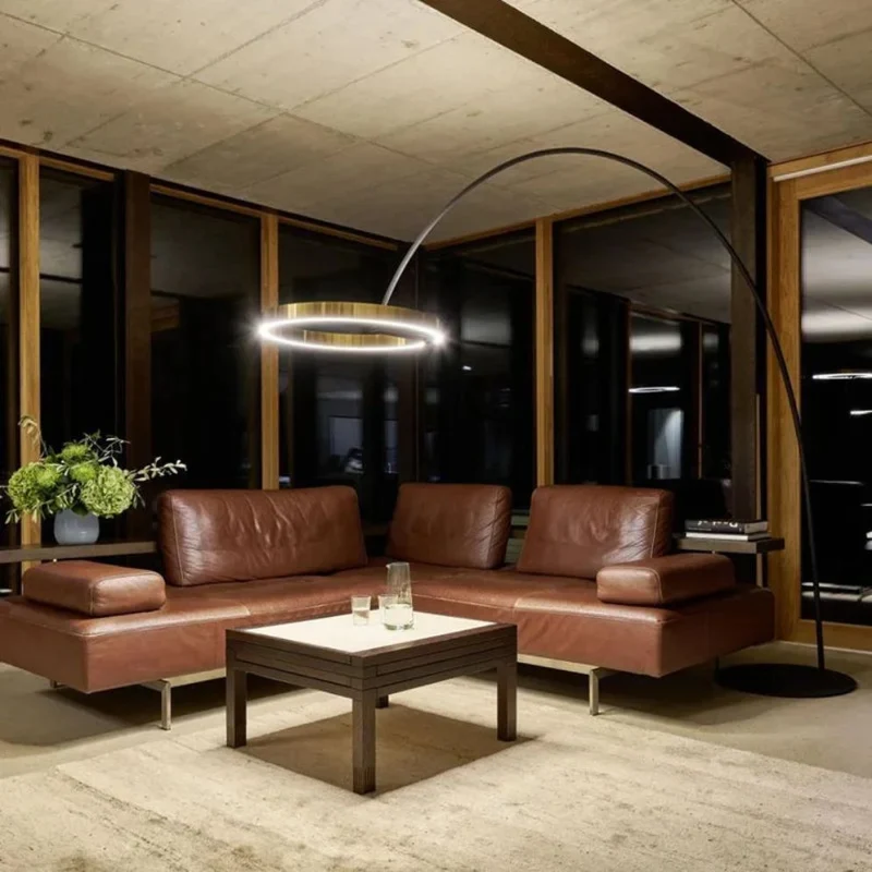 Grand Lampadaire Design Arc Lumineux – 220cm, 3 Coloris pour Anneau