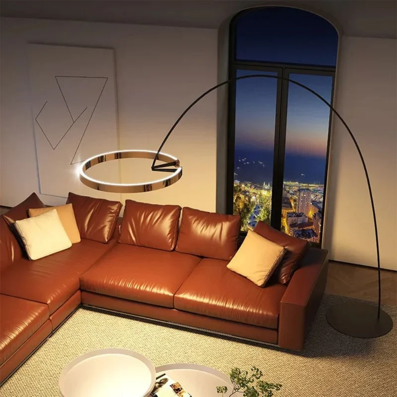 Grand Lampadaire Design Arc Lumineux – 220cm, 3 Coloris pour Anneau
