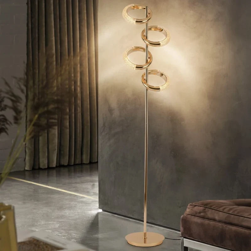 Lampadaire Salon Doré à Anneaux de Verre – 2 Formats, Ambiance Douce