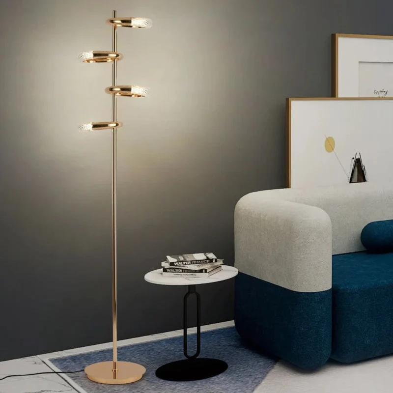 Lampadaire Salon Doré à Anneaux de Verre – 2 Formats, Ambiance Douce