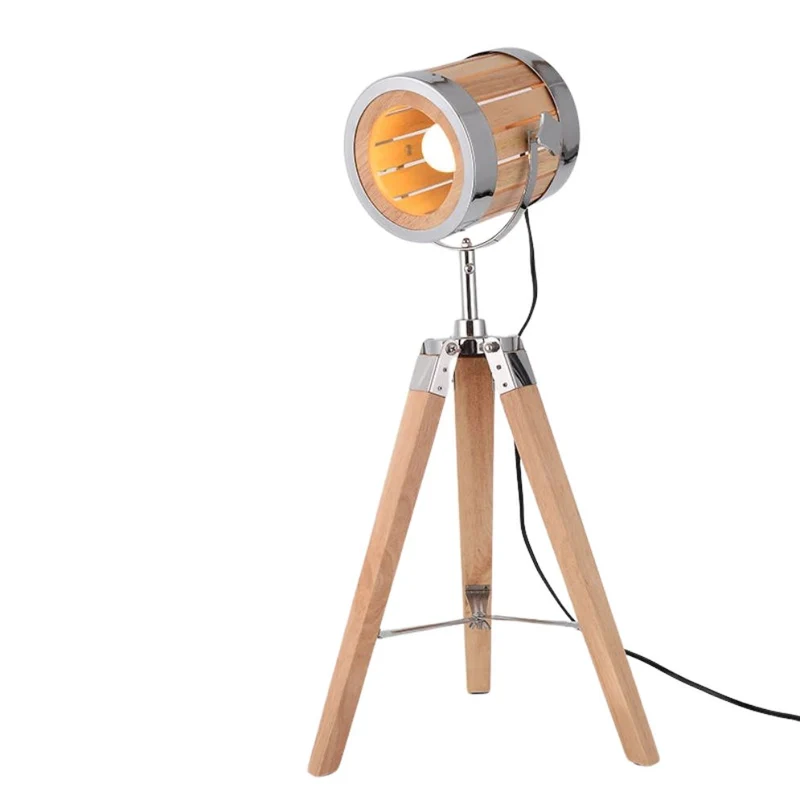 Lampadaire Style Industriel en Bois – Trépied Vintage, Air Hollywood