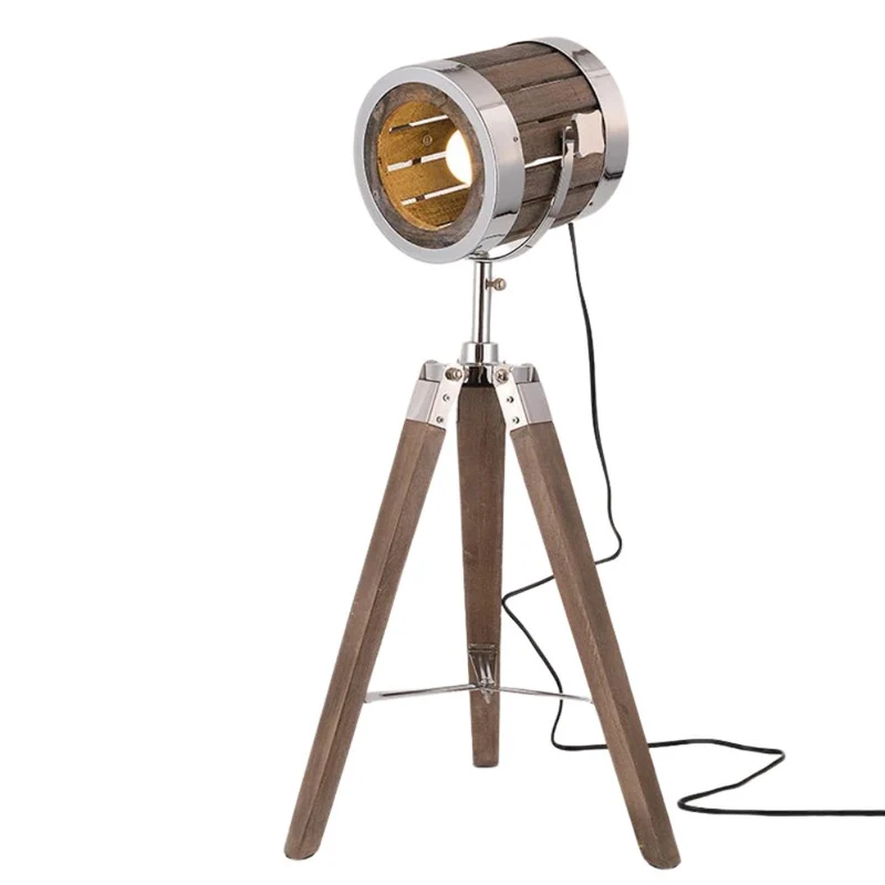 Lampadaire Style Industriel en Bois – Trépied Vintage, Air Hollywood