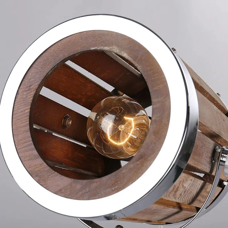 Lampadaire Style Industriel en Bois – Trépied Vintage, Air Hollywood