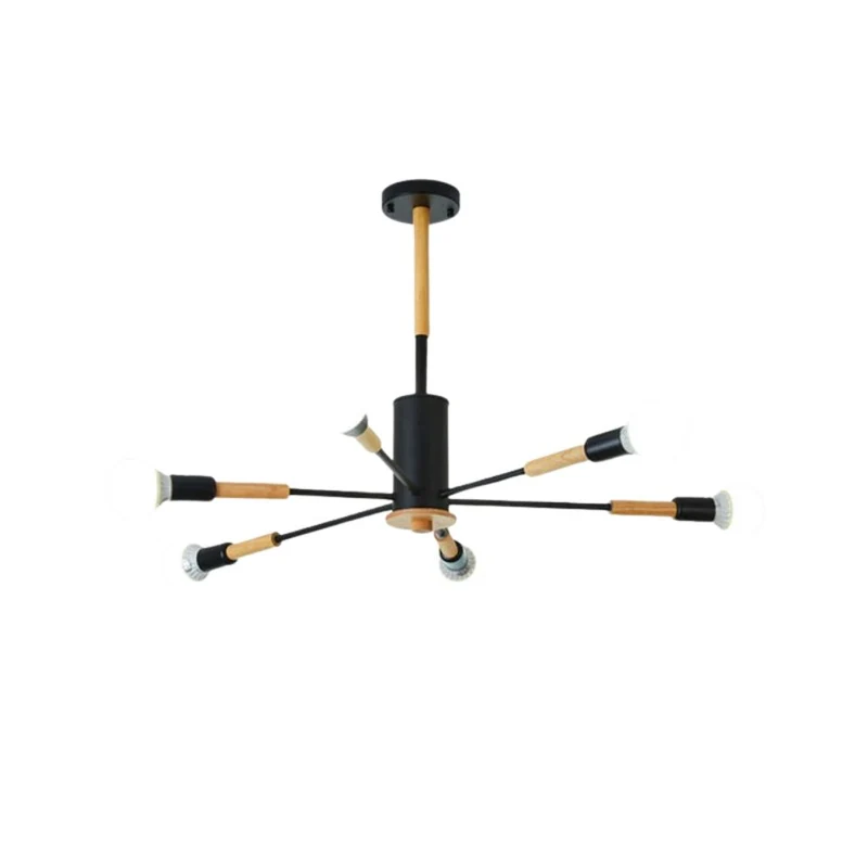 Lustre Séjour Bois et Métal Noir – Sphères LED, 6 à 10 Lumières