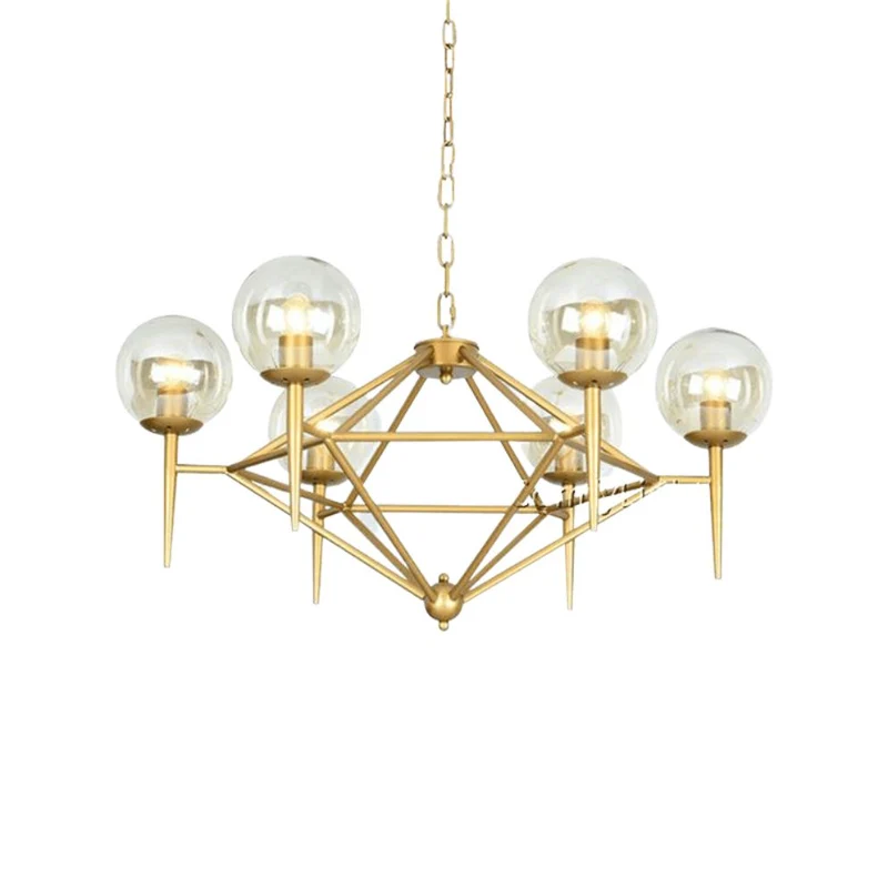 Lustre Diamant Doré à Boules de Verre – 6 ou 8 Têtes LED Scintillantes