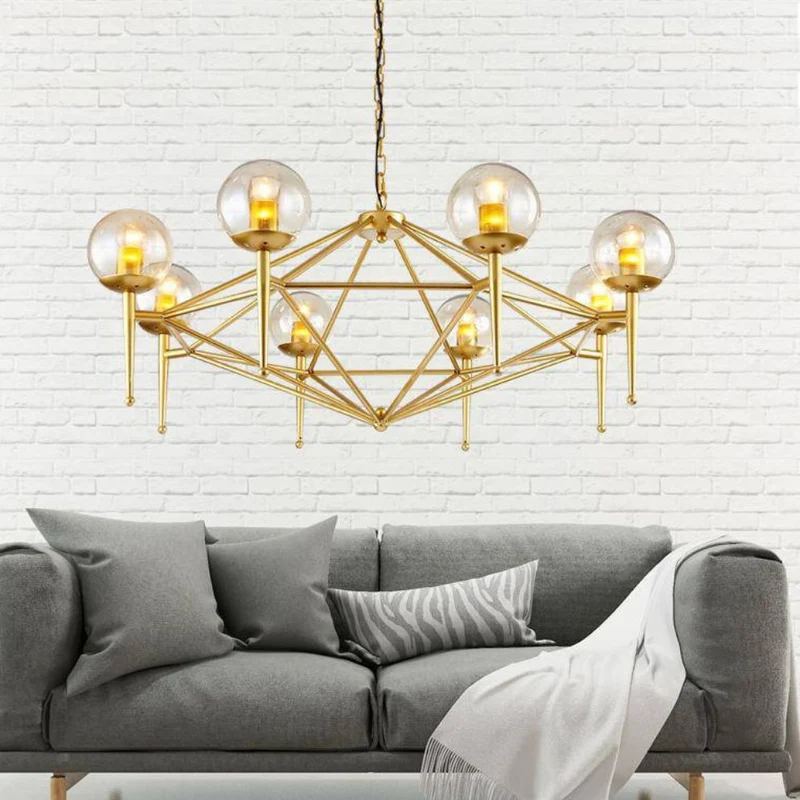 Lustre Diamant Doré à Boules de Verre – 6 ou 8 Têtes LED Scintillantes