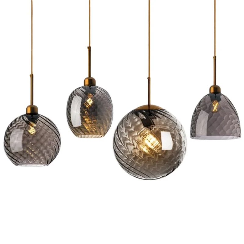 Suspension Décentrée en Verre Texturé – Ocre ou Gris Fumé, 4 Designs