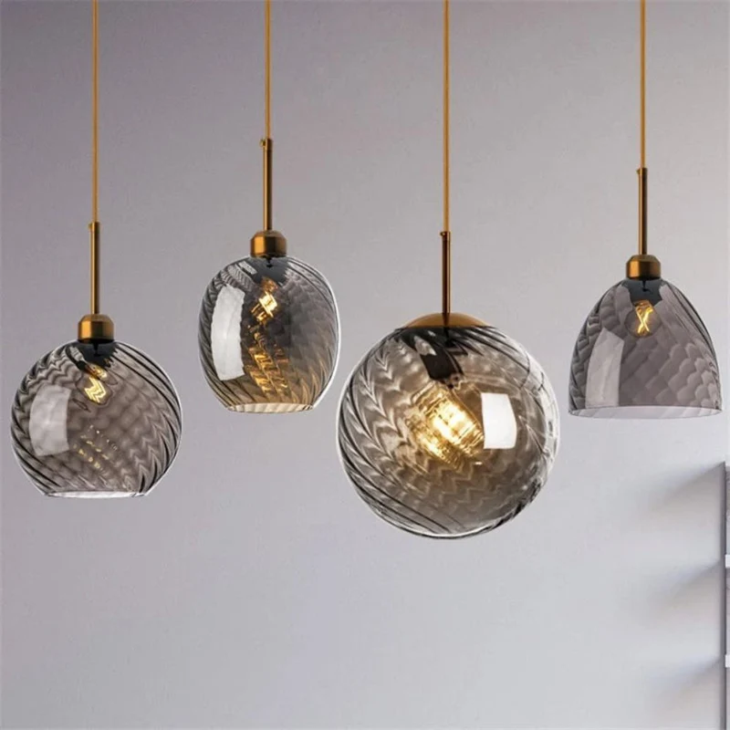 Suspension Décentrée en Verre Texturé – Ocre ou Gris Fumé, 4 Designs