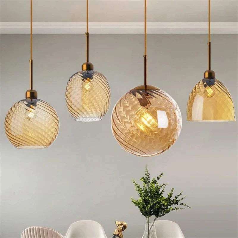 Suspension Décentrée en Verre Texturé – Ocre ou Gris Fumé, 4 Designs