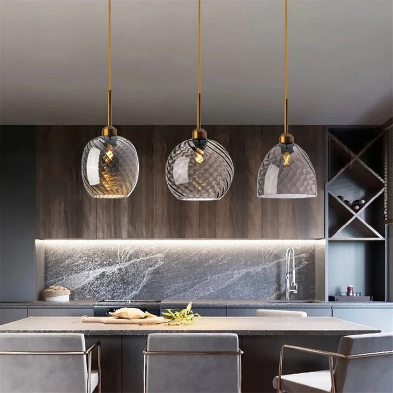 Suspension Décentrée en Verre Texturé – Ocre ou Gris Fumé, 4 Designs