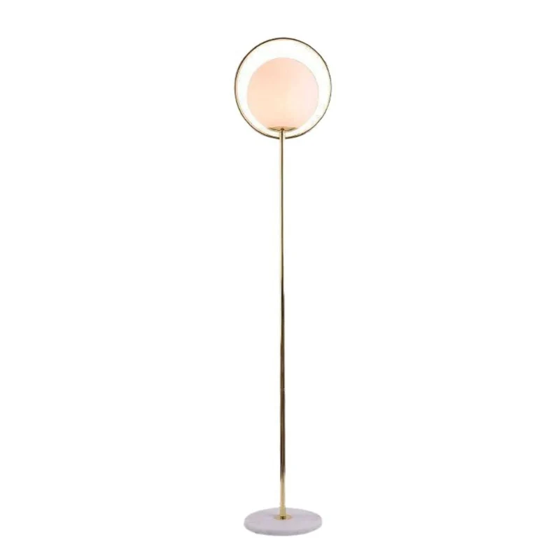 Lampadaire Laiton Doré et Verre Dépoli – Socle Marbre, Halo Lumineux