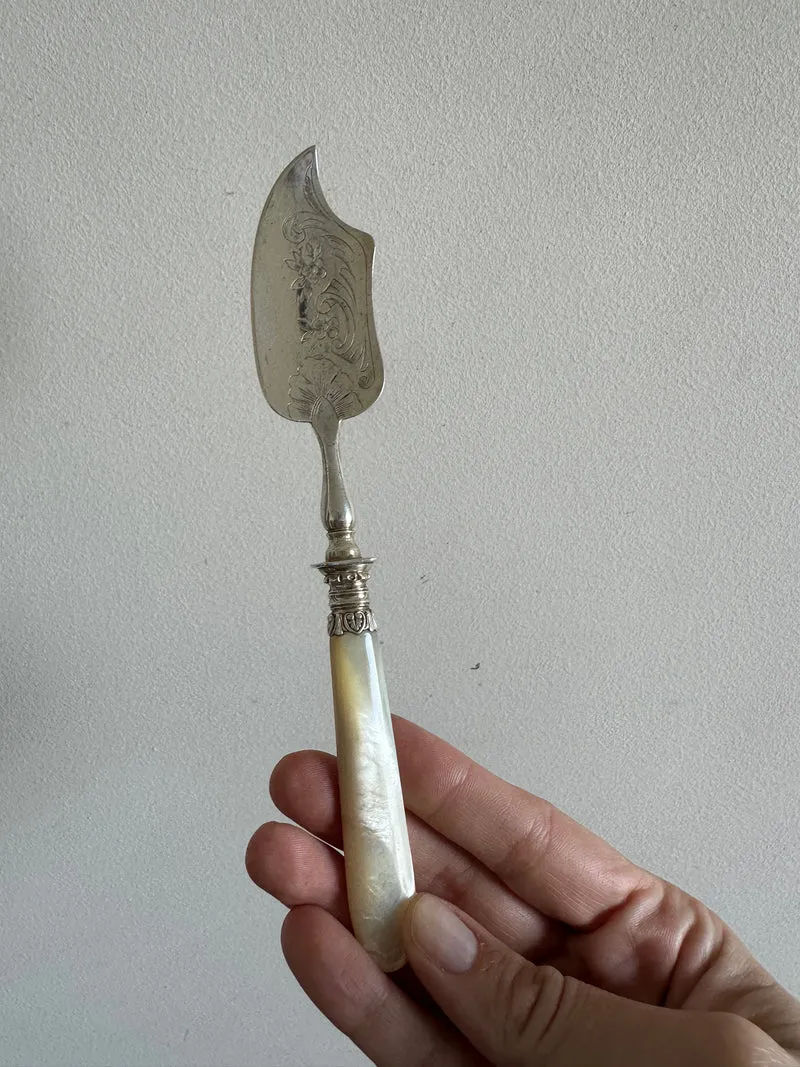 Cuillère de service manches en nacre et métal argenté