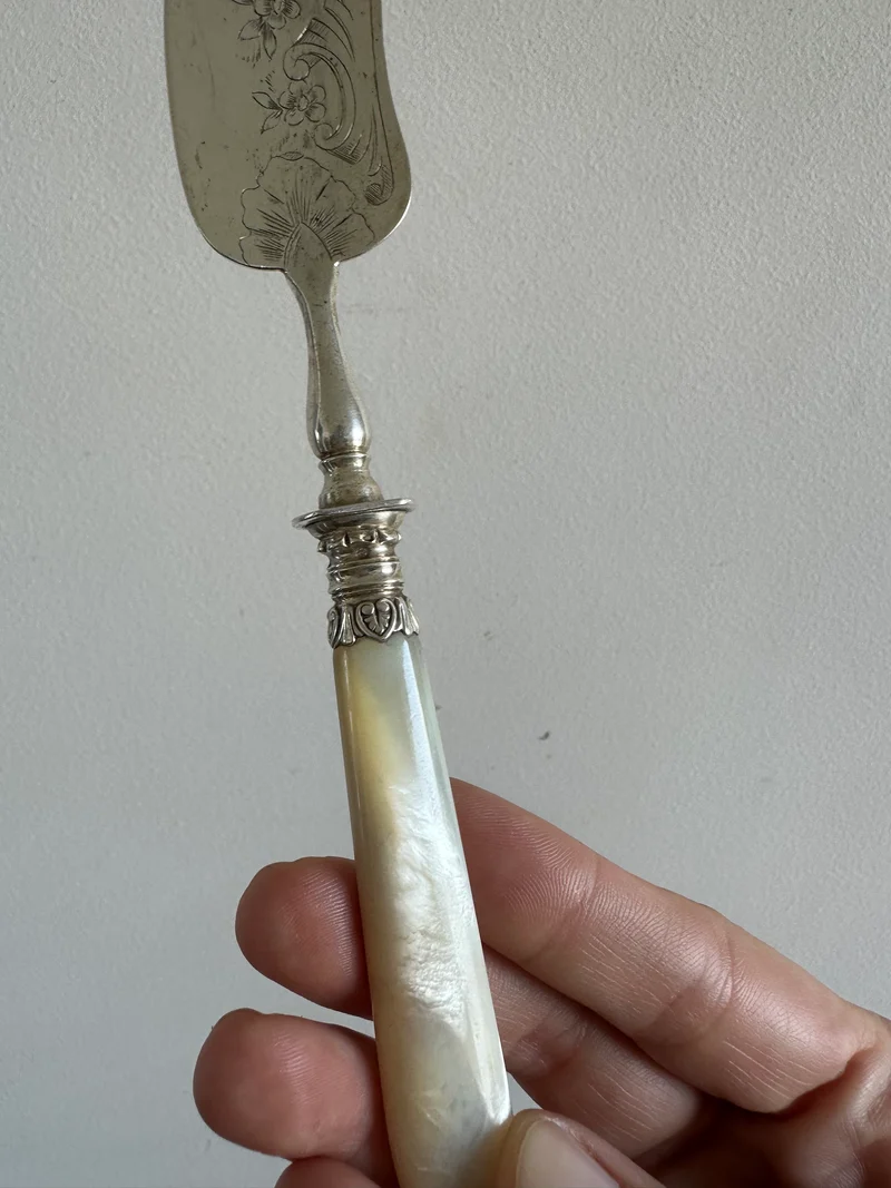 Cuillère de service manches en nacre et métal argenté