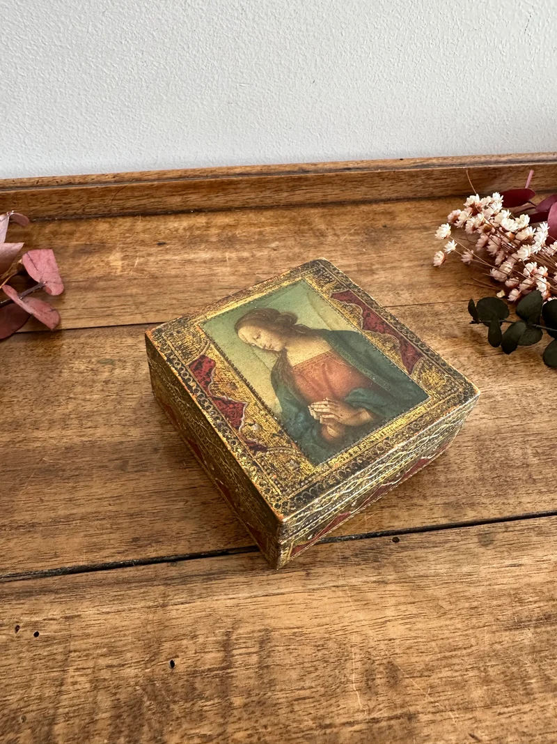 Boite en bois rectangulaire style florentin impression façon icône