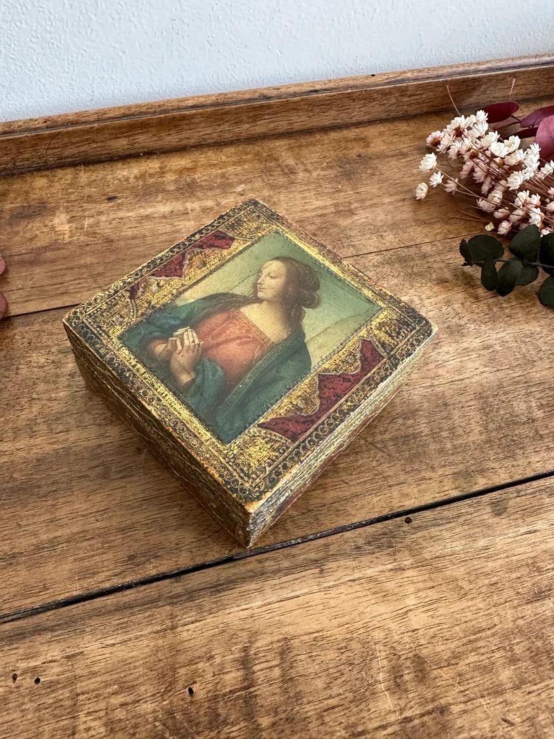 Boite en bois rectangulaire style florentin impression façon icône