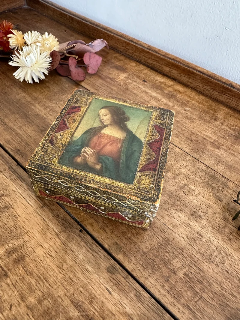 Boite en bois rectangulaire style florentin impression façon icône