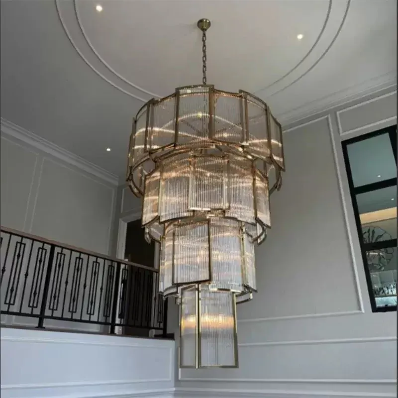 Grand Lustre Art Déco Moderne en Verre Dimmable