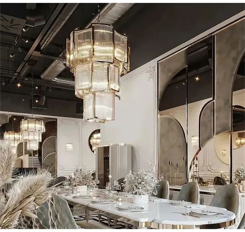 Grand Lustre Art Déco Moderne en Verre Dimmable