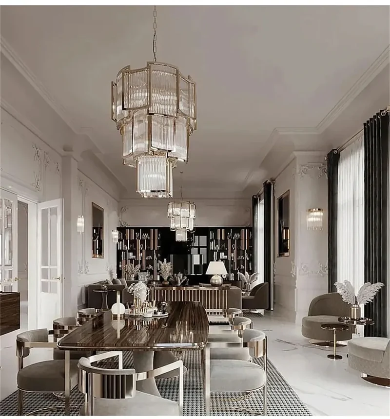 Grand Lustre Art Déco Moderne en Verre Dimmable