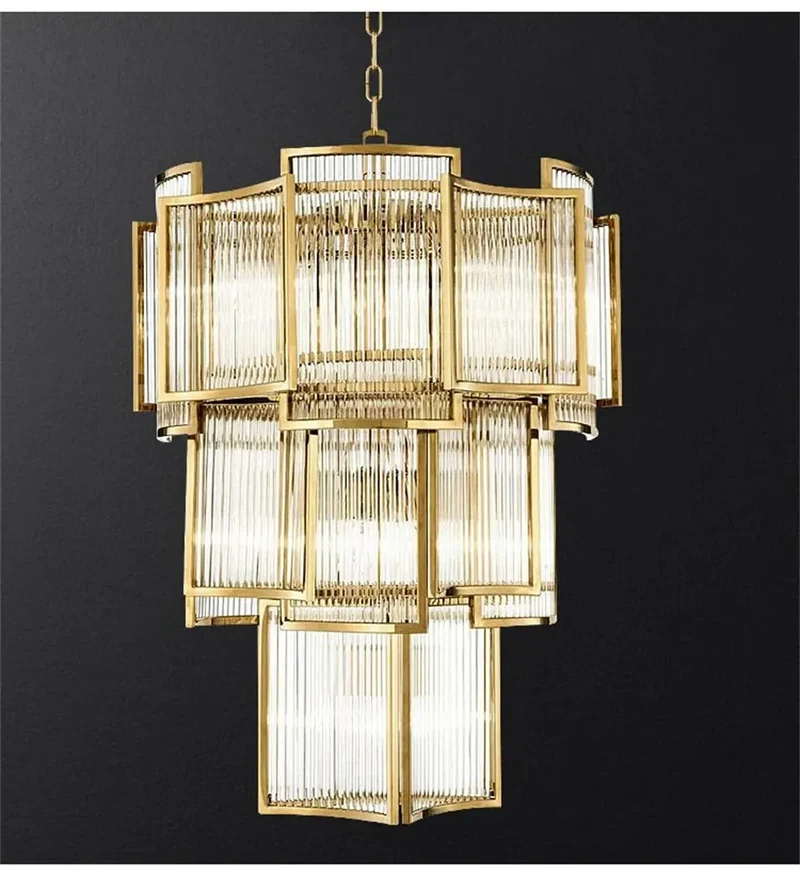 Grand Lustre Art Déco Moderne en Verre Dimmable