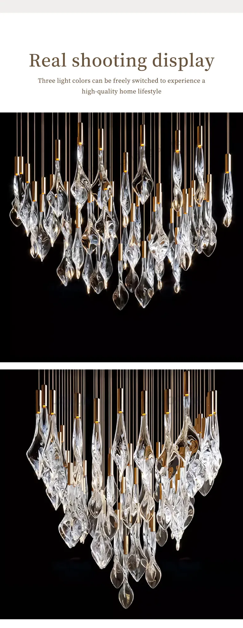 Grand Lustre en Escalier de Cristaux Suspendus