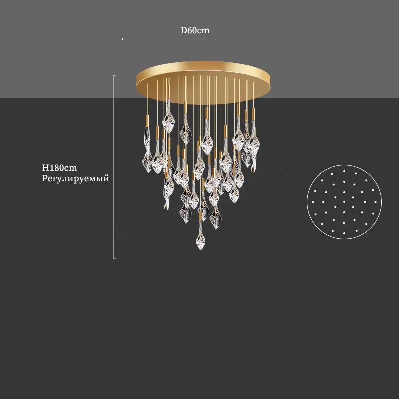 Grand Lustre en Escalier de Cristaux Suspendus