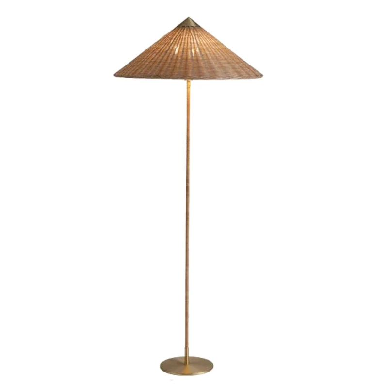 Lampadaire Bohème en Rotin ou Tissu – Chapeau Pointu, 2 Styles