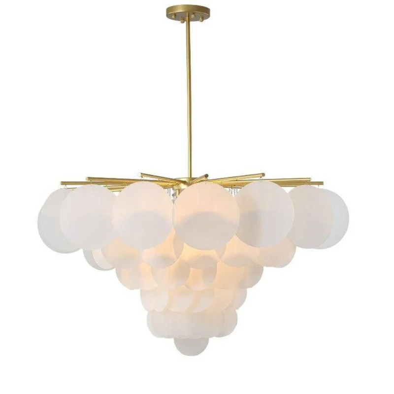Lustre Boule Blanche Opaline à Branches Dorées – Ambiance Nuage Douce