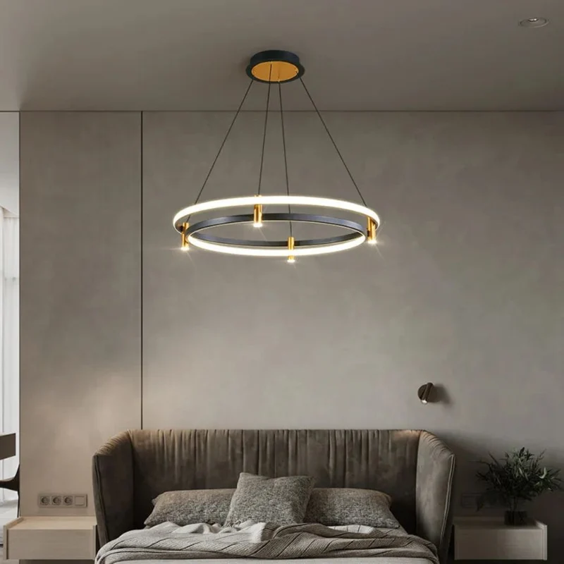 Suspension Luminaire Escalier en Anneau LED – Doré, Noir ou Blanc