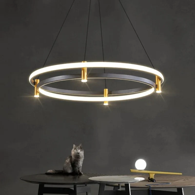 Suspension Luminaire Escalier en Anneau LED – Doré, Noir ou Blanc