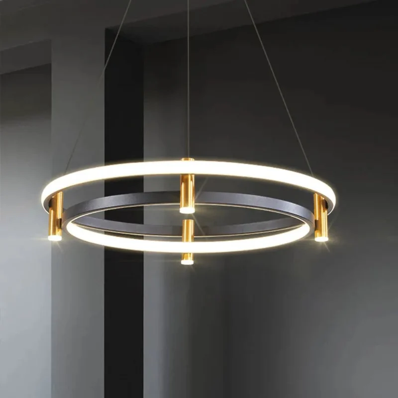 Suspension Luminaire Escalier en Anneau LED – Doré, Noir ou Blanc