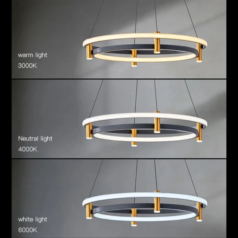 Suspension Luminaire Escalier en Anneau LED – Doré, Noir ou Blanc