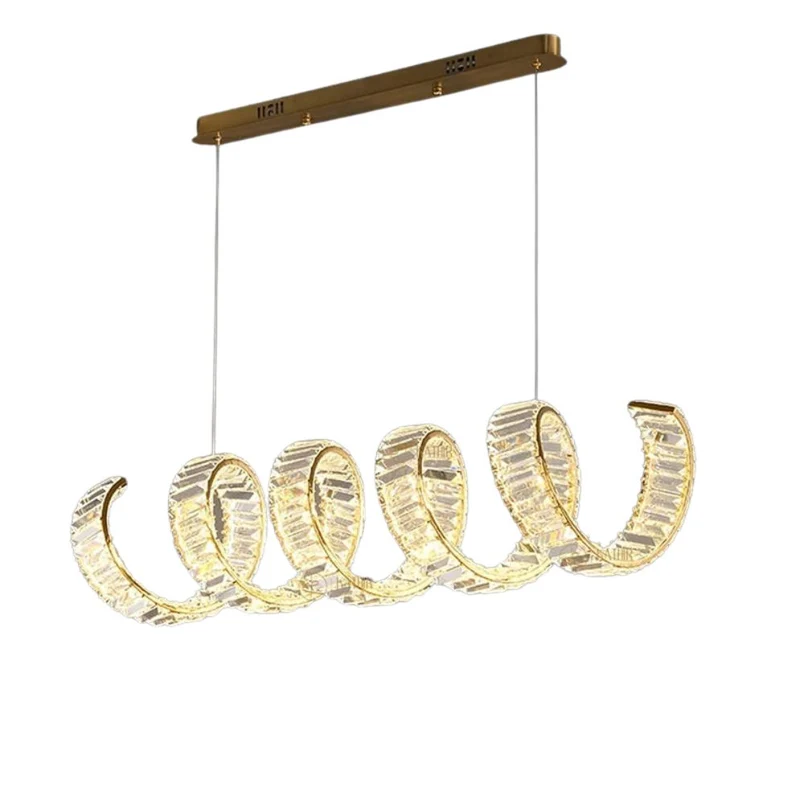 Lustre Long en Spirale Cristalline – 5 Tailles, Scandinave et Épuré