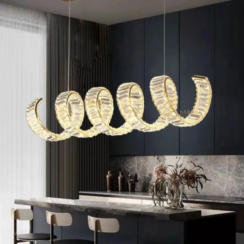 Lustre Long en Spirale Cristalline – 5 Tailles, Scandinave et Épuré